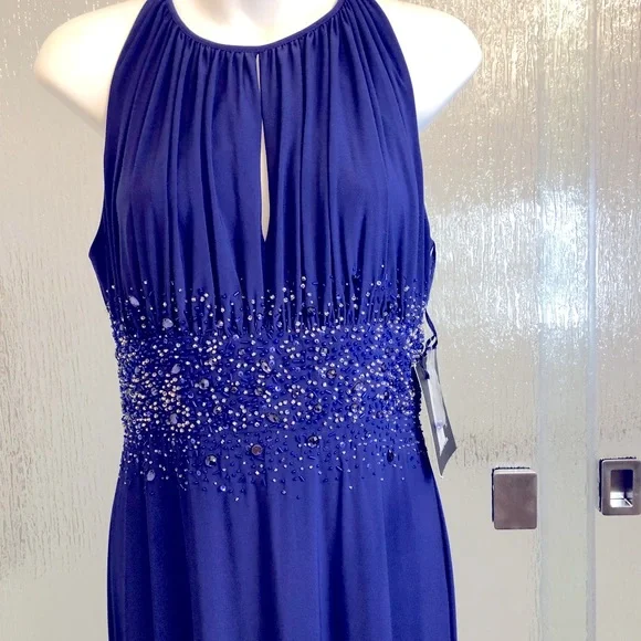 royal blue color combination dress Royal Blue Criss Cross Halter Evening Dress with Overskirt SF012
